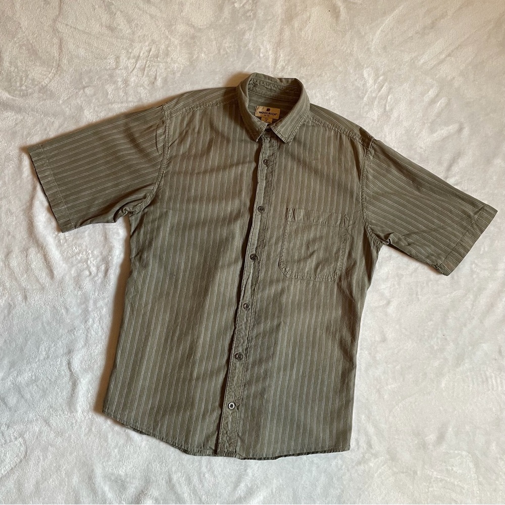 * Woolrich Shirt Mens Sz M Beige Khaki Short Sleeve 100% Cotton